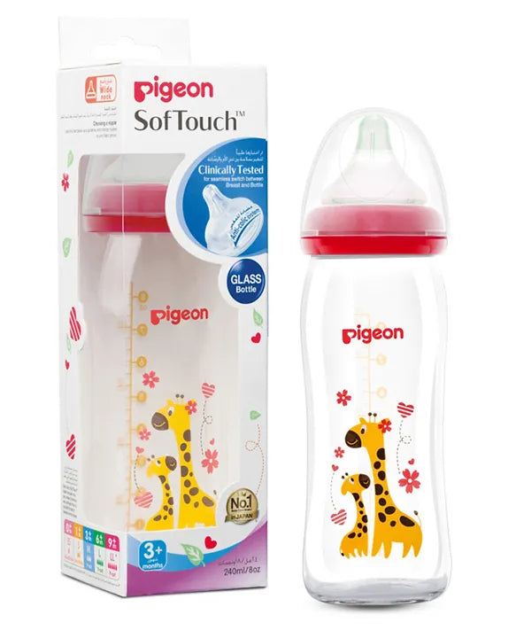 PIGEON SOFTOUCH DECORATED GLASS BOTTLE 240ML