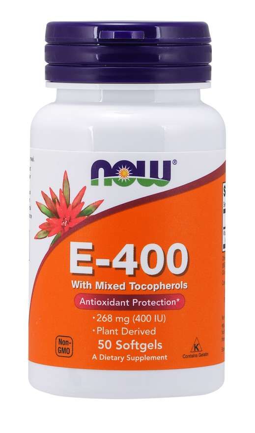 Now 400 IU Vitamin E Antioxidant Supplement with Mixed Tocopherols - GMO free 50 Softgels