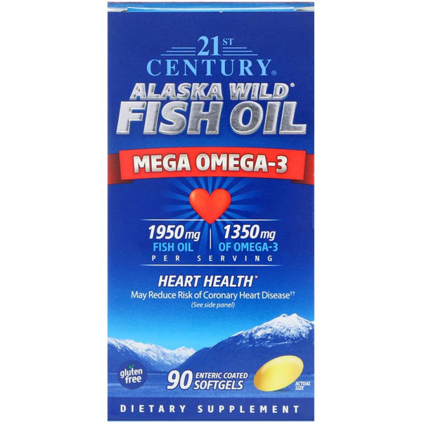 21st Century Alaska Wild Fish Oil ميجا أوميجا 3 كبسولات هلامية مغلفة معوية 90 حبه