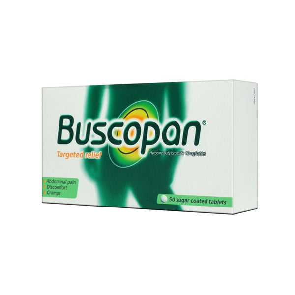 Buscopan 10mg Hyoscine Butylbromide for Relieving Abdominal Pain, Discomfort & Cramps 50 tablets