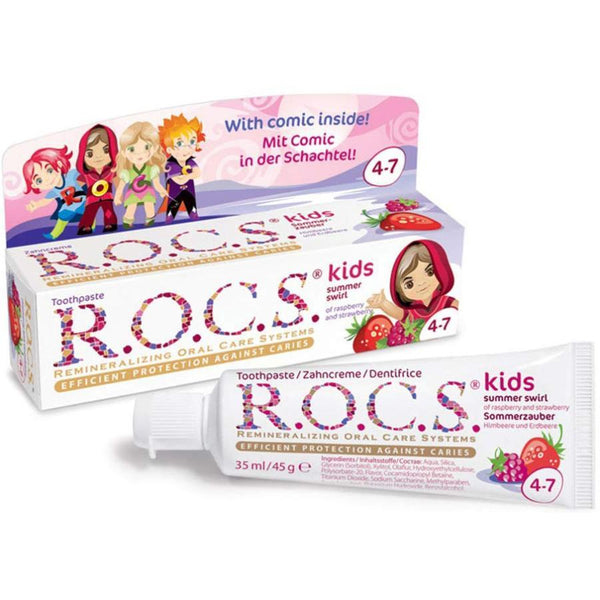 Rocs Kids 4 7 Efficient Protection Against Caries With Summer Swirl Toothpaste 45 Gm