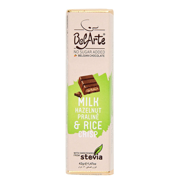 Bel Arte S/F Milk Hazl Praline & Rice Crispy Choco Bar 42g