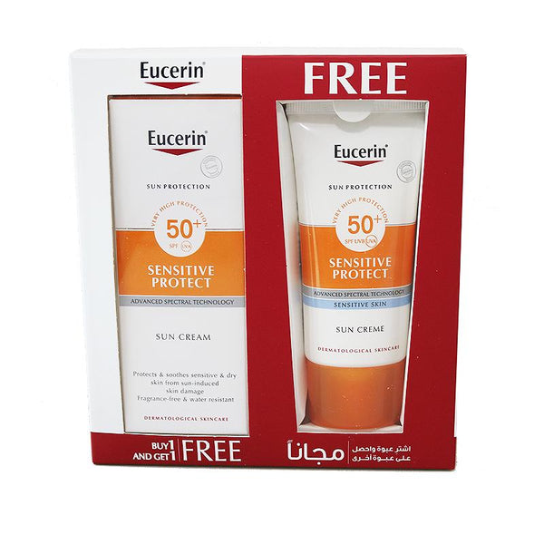 يقدم Eucerin (1 + 1) كريم الحماية من الشمس للوجه الحساسة SPF50 + 50ml