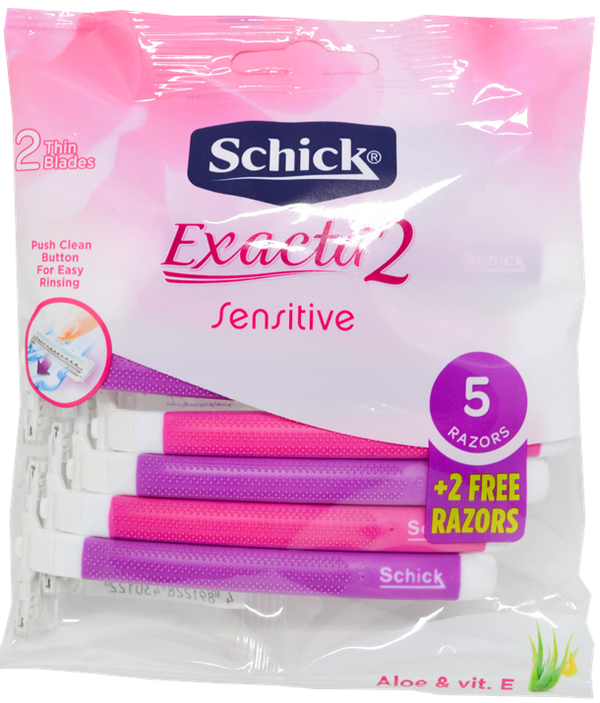 Schick Exacta Sensitive 2 ماكينة حلاقة وردية وبنفسجية 5 + 2 قطعة