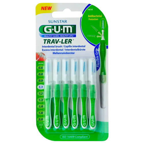 فرشاة ما بين الأسنان Gum Trav-Ler 1414 باللون الأخضر 1.1 مم 6 قطع