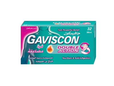 Gaviscon Double Action Chewable Tablets Mint Flavor for Heartburn & Acid Indigestion 32 tablets