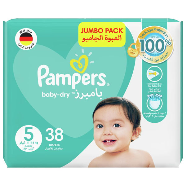 Pampers Baby Junior Dry Diapers Jumbo Pack, Size 5, 11-16kg, 38 Pieces