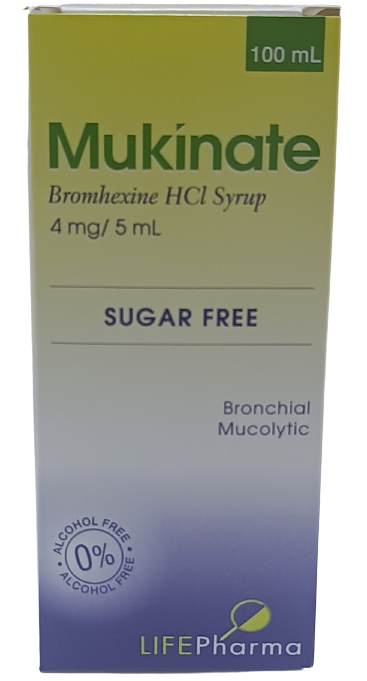 Mukinate Bromhexine Hci Syrup (4Mg/5ml), 100ml