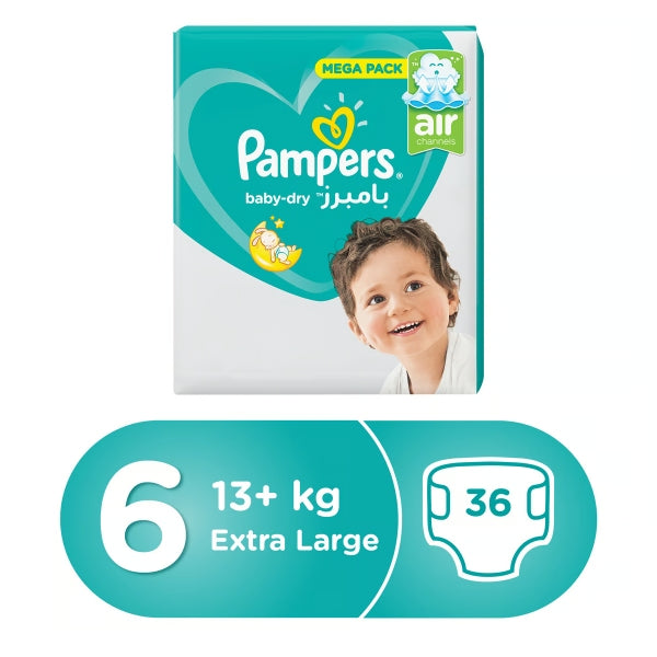 Pampers Active Baby Dry Diapers, Size 6 Extra Large, 13+kg, 36 Count