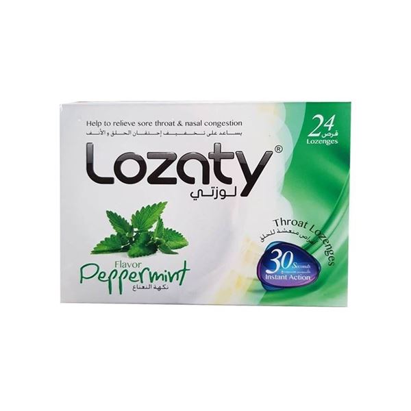 Lozaty Throat Lozenges Peppermint Flavor for Sore Throat & Nasal Congestion, 24 Pieces